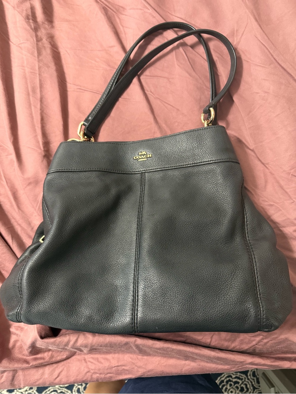 Coach Black Pebbled Leather Shoulder Tote with Gold Hardware